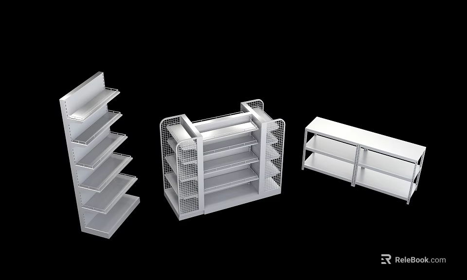 Various Styles Metal Display Shelves With Multi Tier Design For Retail Showcase 3d model 