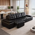 Luxury Black Leather Sofa And Modern Coffee Table Combination For Cozy Contemporary Living Room