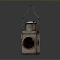 Vintage Metal Lantern With Round Glass Panel Rustic Surface And Hanging Handle