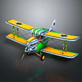 Colorful Vintage Biplane Model With Yellow Wings Green Fuselage And Star Details