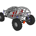 Off Road Vehicle With Large Tires Metal Frame And Red Seats Design