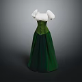 Elegant Green Long Vintage Dress With White Sleeves And Corset Bodice