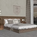 Modern Minimalist Bedroom Interior With Wooden Headboard Macramé Wall Hanging And Large Window Natural Light
