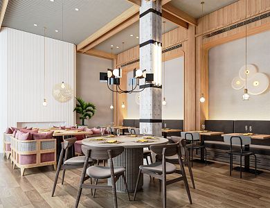 Modern Restaurant Tea Restaurant Catering Restaurant Fashion Restaurant Fast Food Restaurant Dining Table and Chair Card Seat Area Hotel Chandelier 3d model