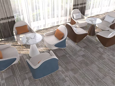 Modern Casual Sofa Set With White Blue Brown Seats Round Tables In Cozy Living Space 3d model