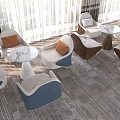Modern Casual Sofa Set With White Blue Brown Seats Round Tables In Cozy Living Space