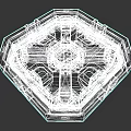 Modern Octagonal White Ceiling Design With Geometric Patterns And Structural Details 3d model