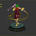 Futuristic Game Movie Character In Armored Suit Holding Weapon With Yellow Cables And Circular Base