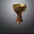 Antique Gold And Red Glazed Cup With Distressed Finish And Pedestal Base