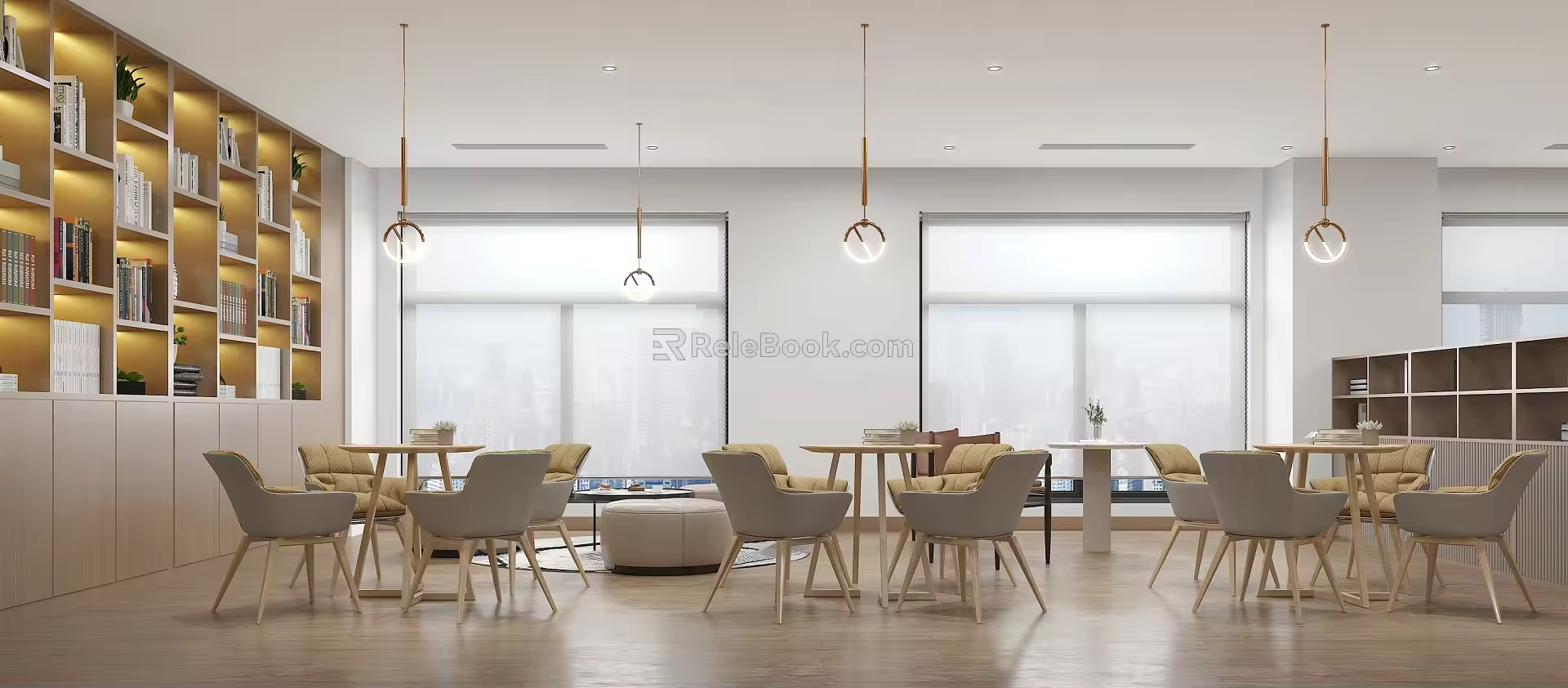modern reading room library reading area 3d model