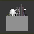Industrial Equipment Model With Wind Turbine Water Towers And Pipes