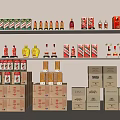 Functional Liquor Cabinet With Multiple Shelves Holding Bottles And Storage Boxes 3d model