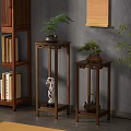 Wooden Flower Stands With Potted Plants And Decorative Items For Indoor Use