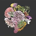 Colorful Flower Arrangement With Sunflower Pink Purple Blooms And Green Leaves