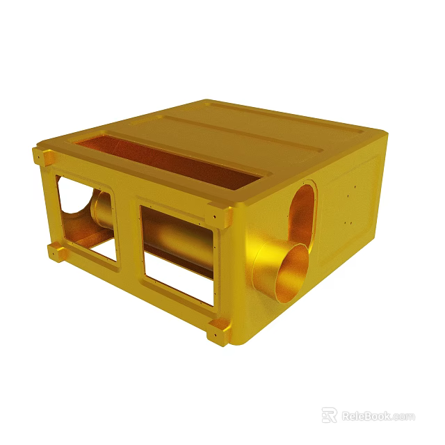 Golden Square Shaped Metal Equipment With Holes And Pipe Details 3d model 