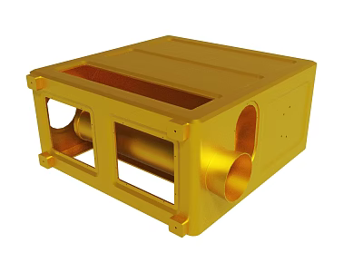 Golden Square Shaped Metal Equipment With Holes And Pipe Details 3d model