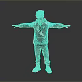 Man With Black Teal BLUEN Hoodie Track Pants White Sneakers Arms Outstretched On Gray Background