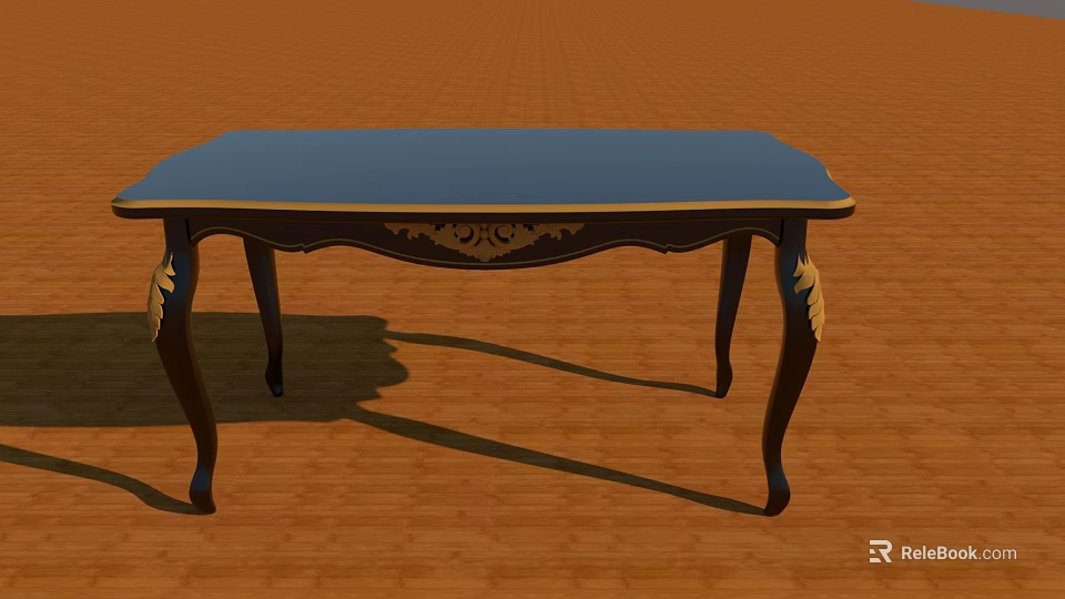 Classic Dark Wooden Desk With Blue Tabletop And Carved Leg Details 3d model 