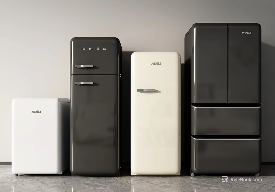Haier Refrigerators And Freezers In White Black Cream With Vintage Modern Style 3d model 