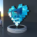 Innovative Computer Heart Shaped Block Display With Ocean Ship Imagery And Circular Base 3d model