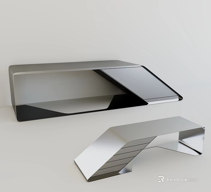 Modern Bar Counter With Sleek Stainless Steel Surface And Geometric Design 3d model 