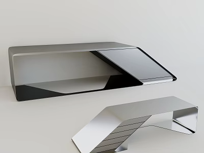 Modern Bar Counter With Sleek Stainless Steel Surface And Geometric Design 3d model