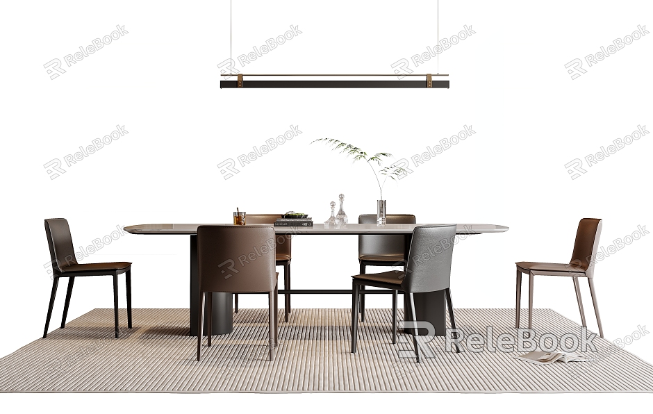 Italian Dining Table and Chair Combination Chandelier Light Luxury Dining Chair Green Plant Decoration model