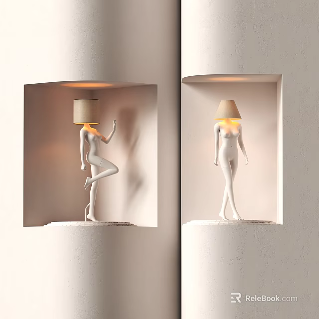 Elegant Modern White Human Figure Wall Lamp With Warm Glowing Light In Wall Niche 3d model 