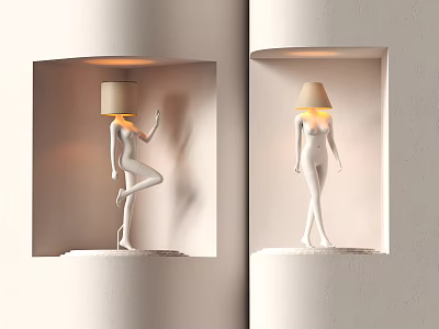 Elegant Modern White Human Figure Wall Lamp With Warm Glowing Light In Wall Niche 3d model