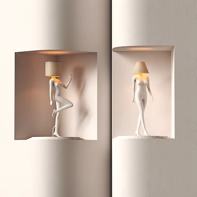 Elegant Modern White Human Figure Wall Lamp With Warm Glowing Light In Wall Niche 3d model