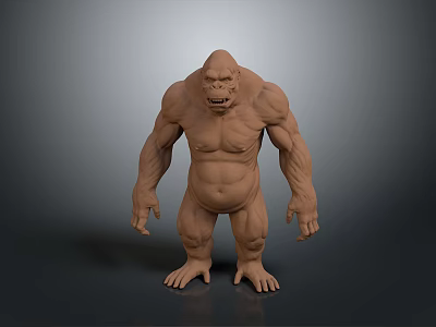 Realistic Muscular Ape 3D Model in Standing Posture with Gray Background 3d model