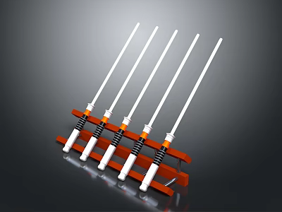 Orange Sturdy Rack With Neatly Arranged White Long Rods And Black Spiral Bases 3d model
