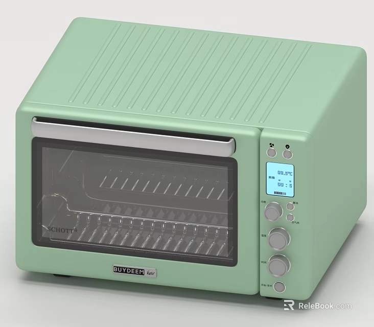 Light Green GREE Toaster Oven with Digital Display Knobs and Transparent Door 3d model