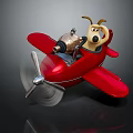 Yellow Dog Riding in Red Airplane with Propeller and Vintage Design on Dark Background