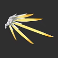 Decorative Ornament Set With Silver Base Yellow Feather Shapes And Red Accents For Home Decor