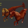 Red Horses With Blonde Mane And Lobster Tail Design In 3D Render