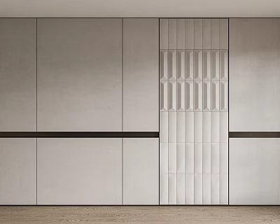 Modern Bed Background Wall With Gray Paneled Design And Geometric Textured Center 3d model