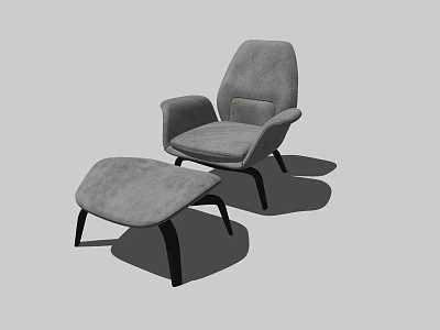 Gray Single Sofa With Matching Ottoman And Black Wooden Legs Minimalist Design 3d model