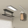 Ceiling Mounted Retractable Clothes Hanger With Hanging Clothes Ceiling Light And Window Blinds 3d model