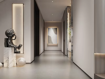 Modern Foyer Hallway Interior Design With Lighting Artwork Marble Statue And Decor 3d model