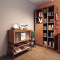 Wooden Desk With Computer Monitor Scenic View Digital Clock Black Lamp Potted Plant Keyboard Camera