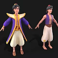 Man 3D Character With Purple Yellow Robe And Purple Vest White Pants Design