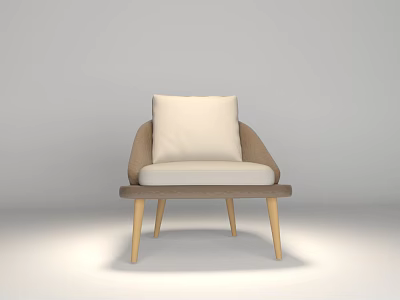 Modern Minimalist Armchair with Beige Cushion Light Brown Armrest and Wooden Legs 3d model