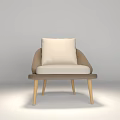 Modern Minimalist Armchair with Beige Cushion Light Brown Armrest and Wooden Legs