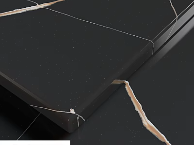 Modern Black Building Component With Gold Veins And High Gloss Surface 3d model