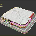 Cars Driving Near Modern Commercial Building With Gray Roof And Colorful Facade