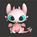 Cute Pink Dragon Character With Big Turquoise Eyes Small Wings And Tail