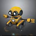 Cute Yellow Robot With Big Blue Eyes And Tracked Base Extending Arms