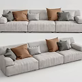 Light Gray Sectional Sofa With Plush Fabric And Brown Gray Beige Decorative Pillows 3d model