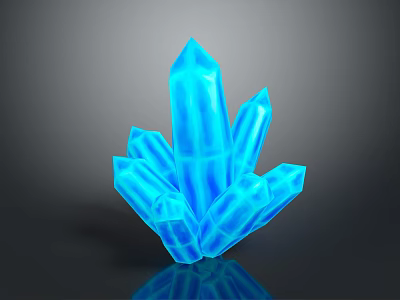 Glowing Blue Crystal Cluster With Multiple Sharp Crystals And Reflective Surface 3d model